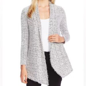 Vince Camuto Houndstooth Eyelash Open-Front Cardigan — Gray — Size M